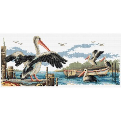 Fishing Trawlers & Pelicans cross stitch chart from Country Threads