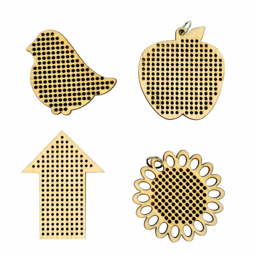 Cross Stitch Wood Charm 4 pack - Shapes