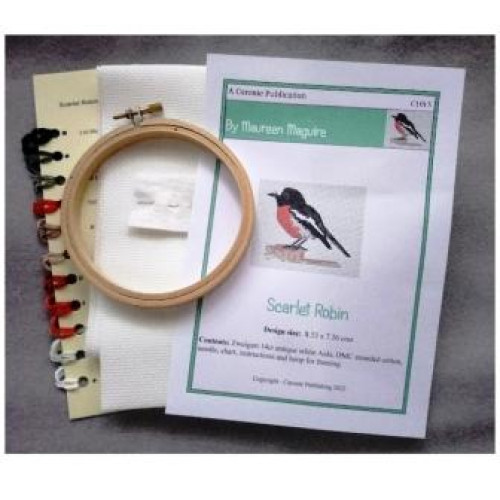 Scarlet Robin mini cross stitch kit with hoop