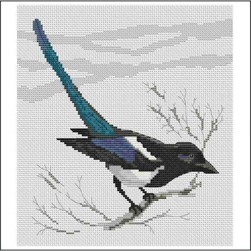 American Black Beaked Magpie cross stitch PDF pattern